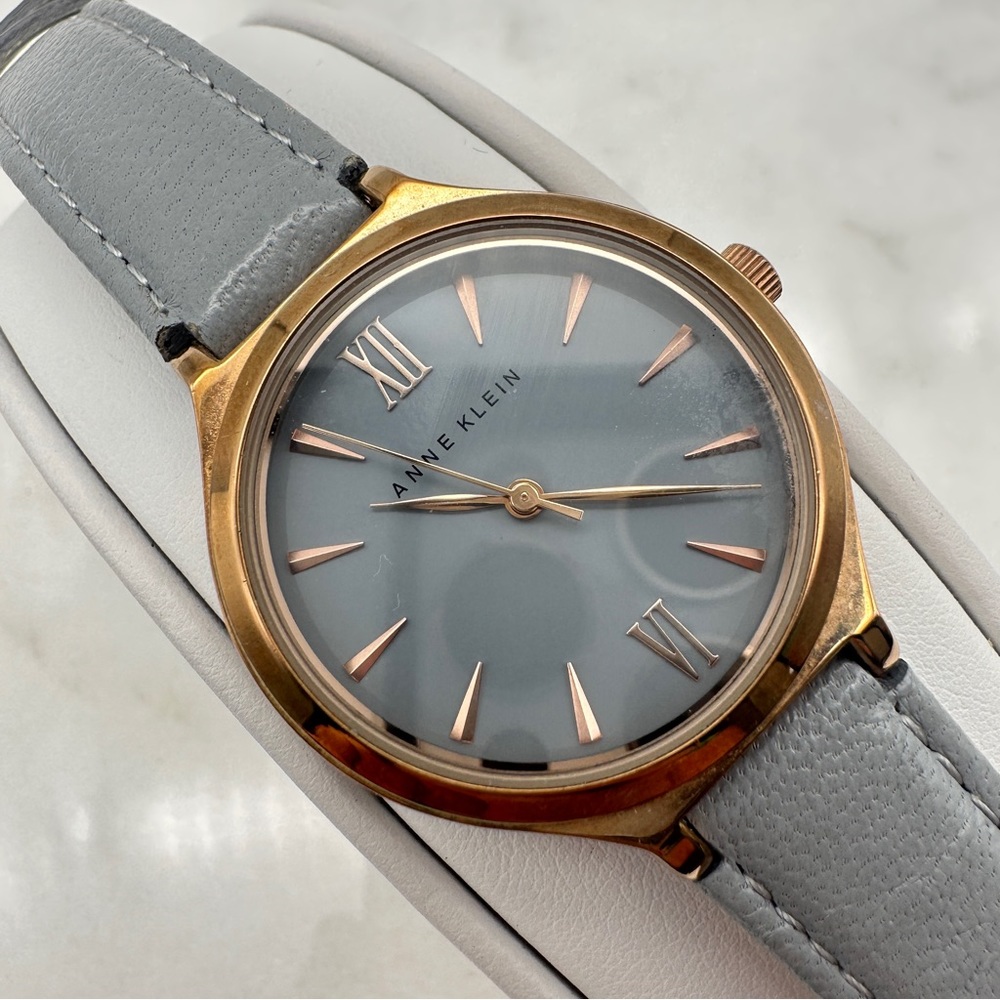 Grey Anne Klein Women’s Watch, Leather, Gold Tone